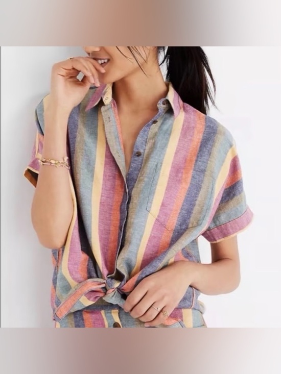 Madewell Tops - Madewell Pastel Multistripe Button-Front Tie-Hem Shirt